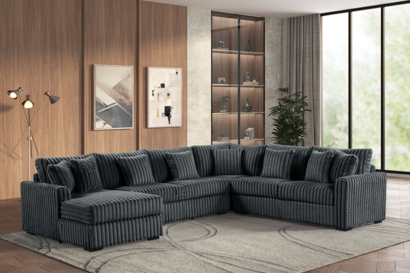 Sectional Sofa Three-Cushion Back Track Arms L-Shaped Transitional