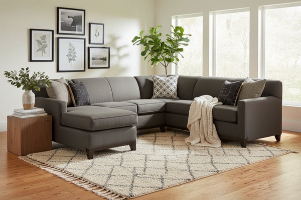 Sectional Sofa Tight Back Track Arms Tapered Wood Legs Heathered