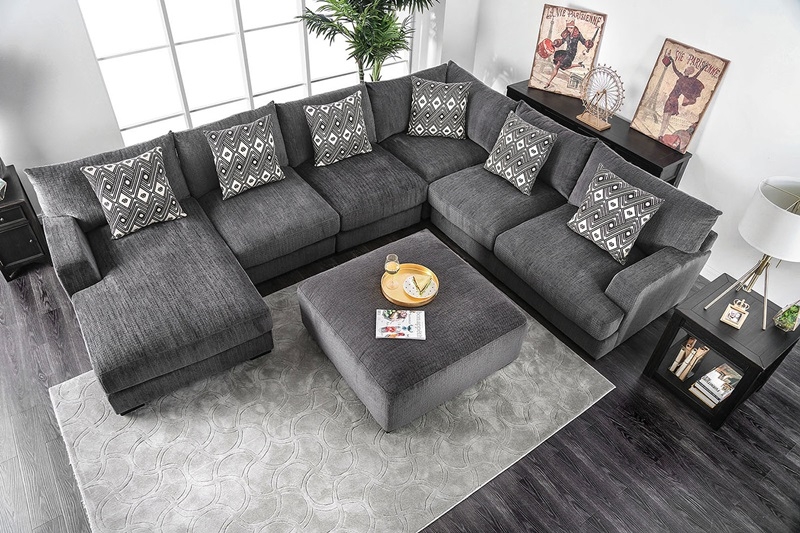 Sectional Sofa Transitional Style with Chrome Nailhead Details