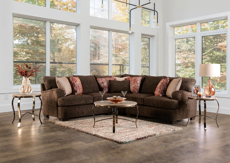 Sectional Sofa Tufted Back Leather Look Warm Brown L-Shaped