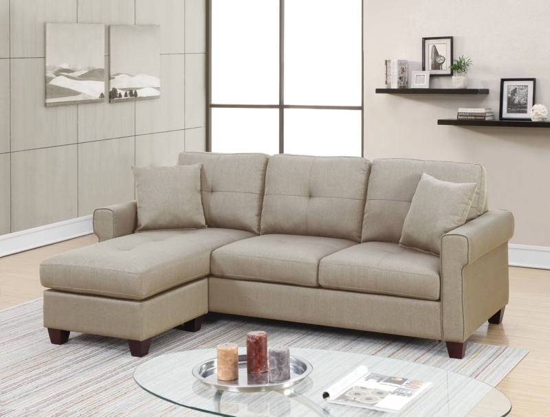 Sectional Sofa Tufted Cushions Tapered Legs Beige Bolster Pillows