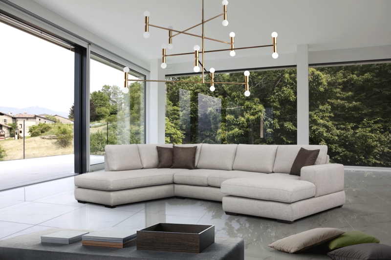 Sectional Sofa Two-Tone Beige Charcoal Fabric Adjustable Headrests