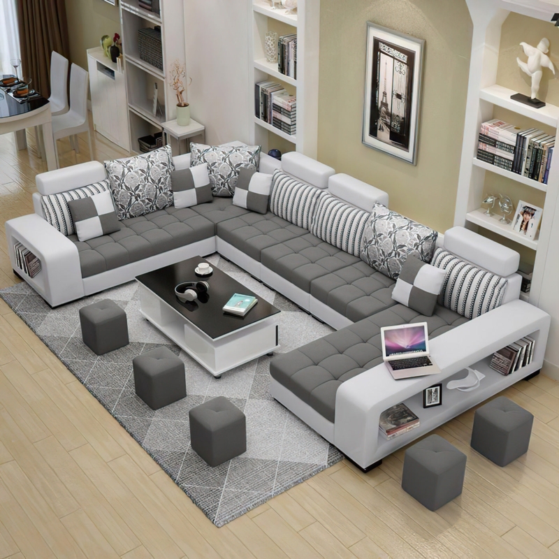 Sectional Sofa Two-Tone Upholstery with Adjustable Headrests
