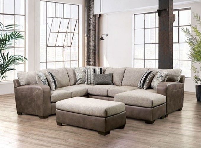 Sectional Sofa Two Toned Design Mixed Material Look L Shaped Silhouette