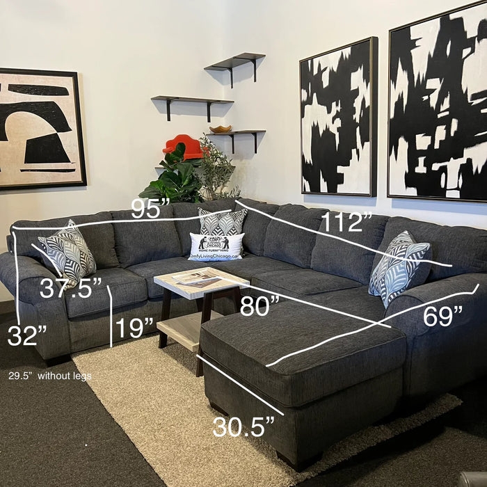 Sectional Sofa U-Shaped Charcoal Gray Track Arms Modern Layout