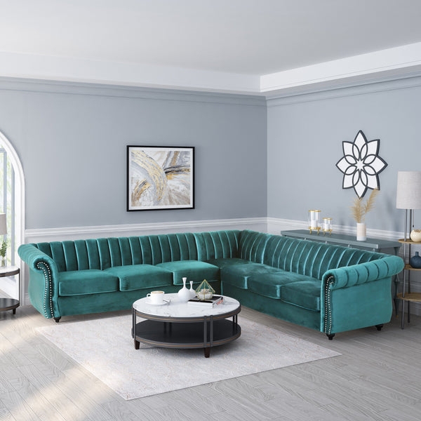 Sectional Sofa U Shaped Configuration Charcoal Velvet U Shaped Design