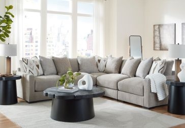 Sectional Sofa U Shaped Silhouette Light Gray Neutral Fabric Track Arms