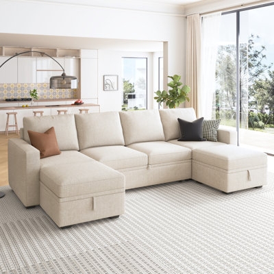 Sectional Sofa U-Shaped Sleeper Tufted Back Charcoal Grey Layout