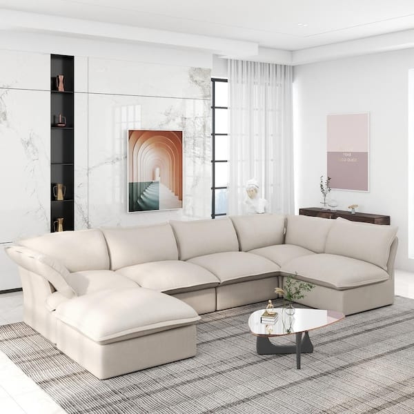 Sectional Sofa, U-Shaped with Flared Arms, Overstuffed Cushions