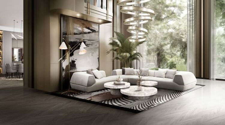 Sectional Sofa Ultra Low Profile Modular Light Gray Minimalist Layout