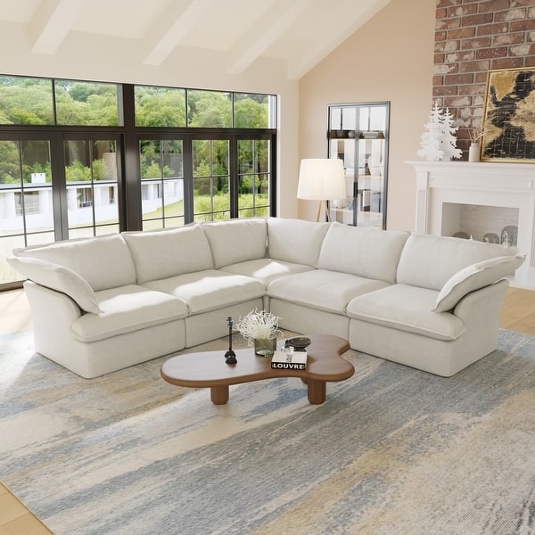 Sectional Sofa V-Shape Charcoal Grey with Gold Accents Lounge Seating