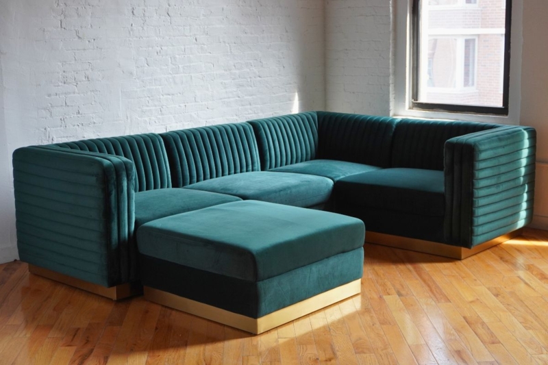 Sectional Sofa Velvet Modular Block Silhouette Low Profile L-Shaped
