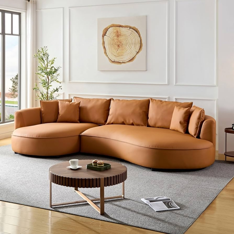 Sectional Sofa Vibrant Orange Leather-Like Upholstery