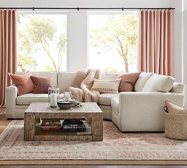 Sectional Sofa Wedge Corner Square Arms Off-White Transitional Layout