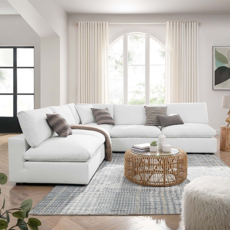 Sectional Sofa White Armless Modular Overstuffed Cushions Plush