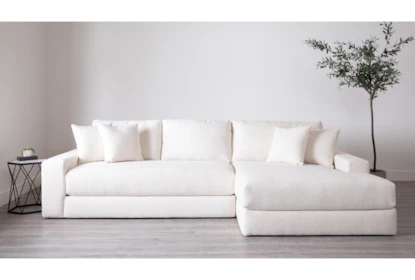 Sectional Sofa White Boucle Oversized Chaise Low Profile Living Room