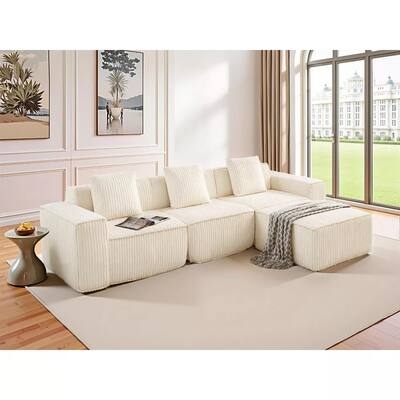 Sectional Sofa White Boucle Texture Japandi Modular Design