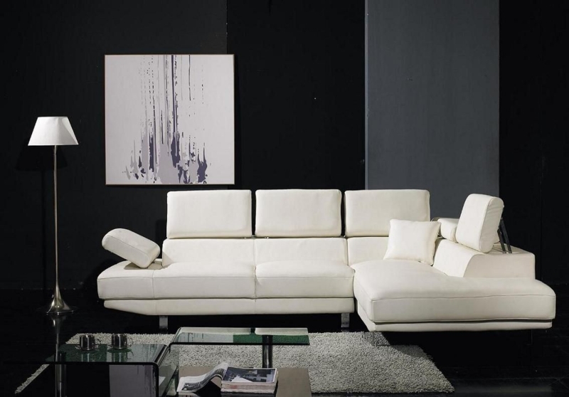 Sectional Sofa White Leather-Like U-Shaped Integrated Lighting Tufted
