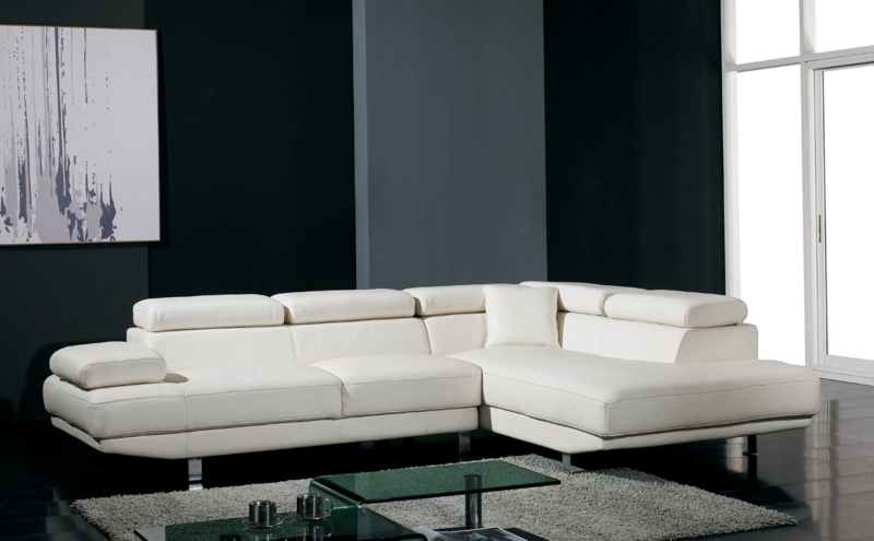 Sectional Sofa White Leather-Like U-Shaped Integrated Shelving Layout