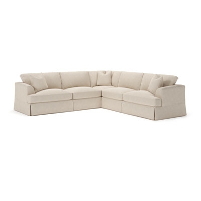 Sectional Sofa White Slipcovered Skirted Base Coastal Style