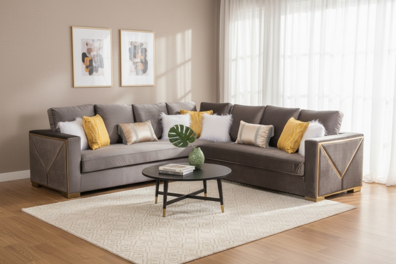 Sectional Sofa Wide Track Arms Low Profile Dark Gray Corner Layout