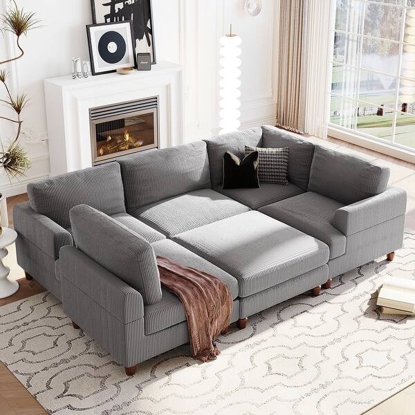 Sectional Sofa Wide-Wale Corduroy Modular L-Shaped