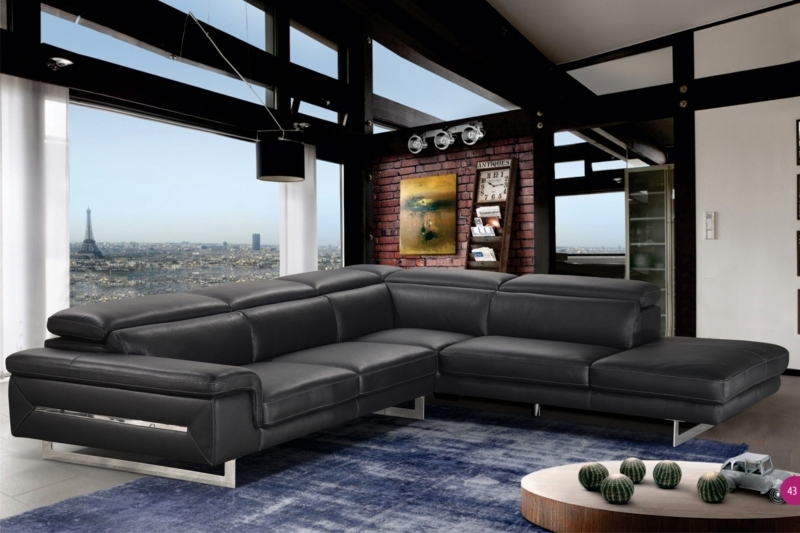 Sectional Sofa with Adjustable Headrests and L-Shaped Chaise, Leather-Like