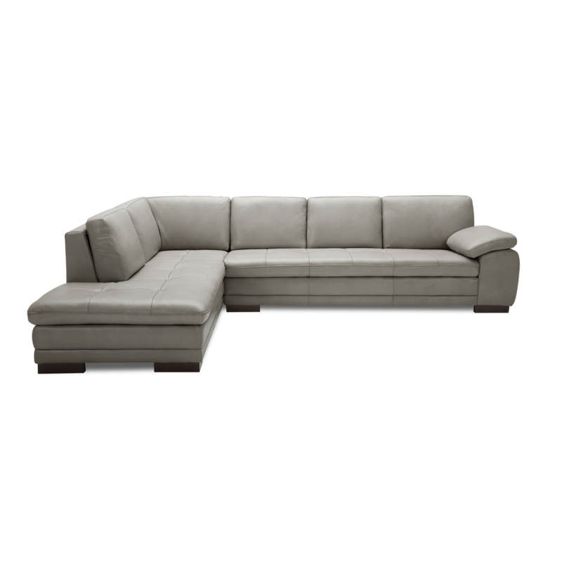 Sectional Sofa with Adjustable Headrests, Grey Leather-Like Upholstery.