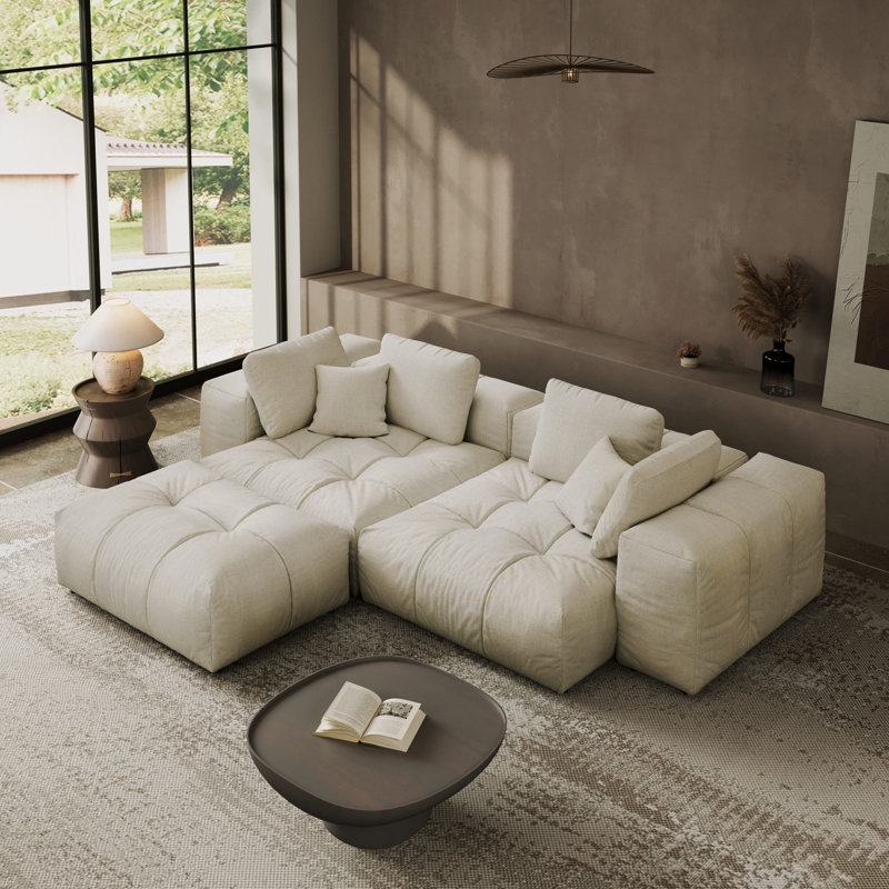 Sectional Sofa with Armless Pieces, Linen-Like Fabric, and Organic Modern Style