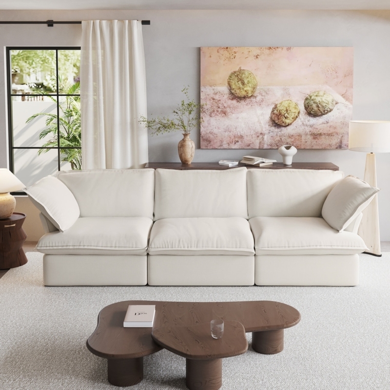 Sectional Sofa with Block Arms, Down Filled Cushions, and Low Profile Silhouette