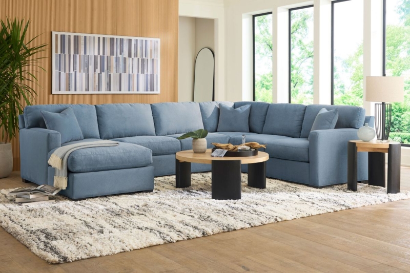 Sectional Sofa with Block Feet, Navy Blue Sectional with Chaise.