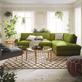 Sectional Sofa with Bumper Chaise, Mid-Century Modern Green Sectional
