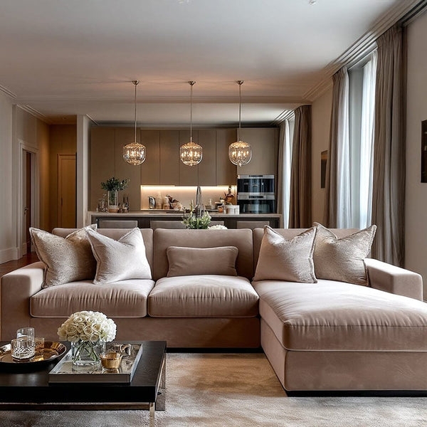 Sectional Sofa with Chaise End, Luxurious Mink Velvet Upholstery
