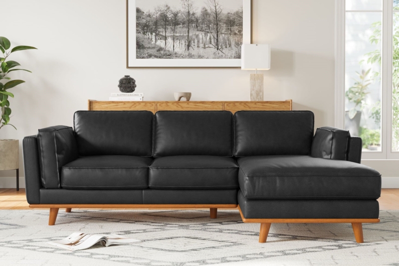 Sectional Sofa with Chaise Lounge, Black Minimalist Living Room Layout