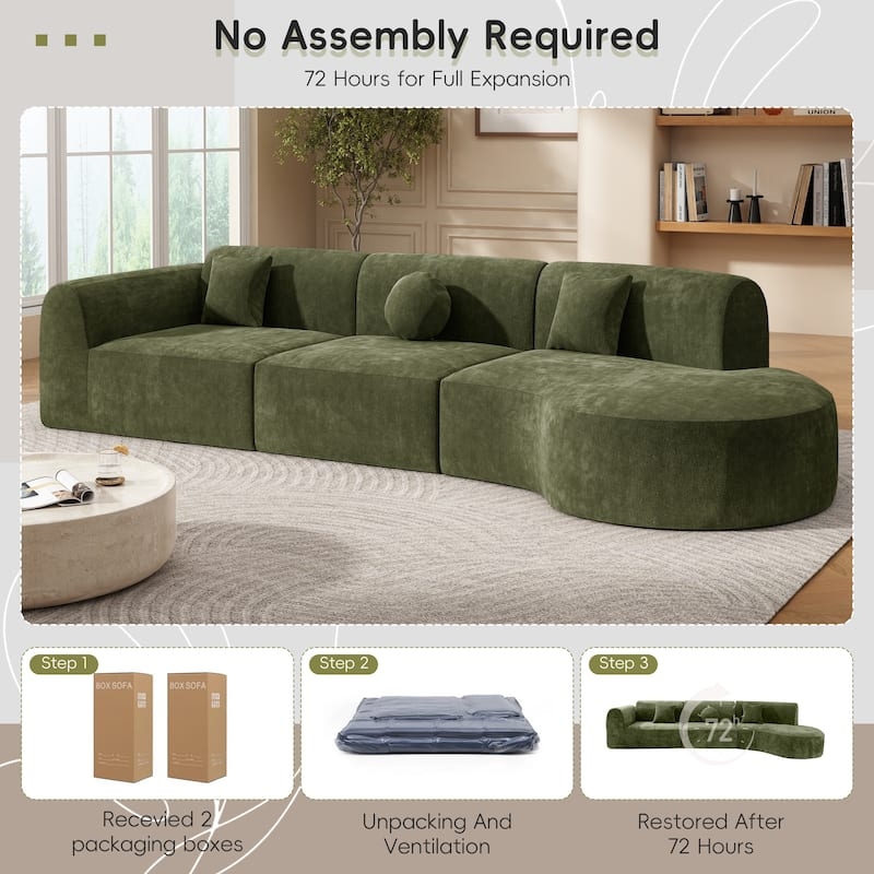 Sectional Sofa with Chunky Silhouette, Cream Boucle Curved Layout