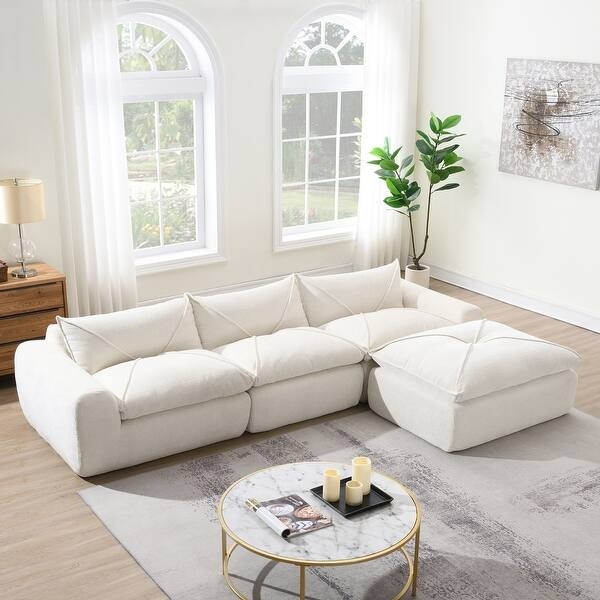 Sectional Sofa with Cloud-Style Modular Design, Cream Low Profile