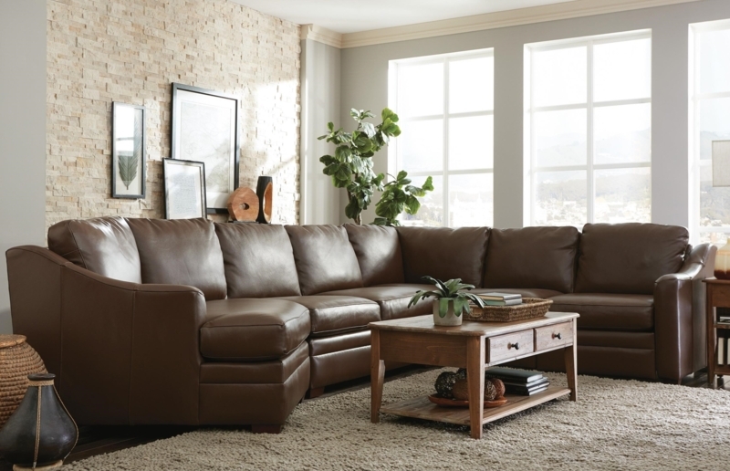 Sectional Sofa with Cuddler End, Tan Leather-Like Reclining