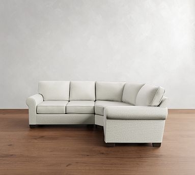 Sectional Sofa with Curved Wedge Design, Ivory Basketweave