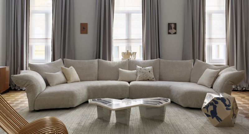Sectional Sofa with Deep Seating and Adjustable Backrests in Navy