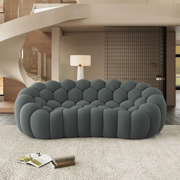 Sectional Sofa with Dot Knit Texture, Dark Gray Curved Armless Profile