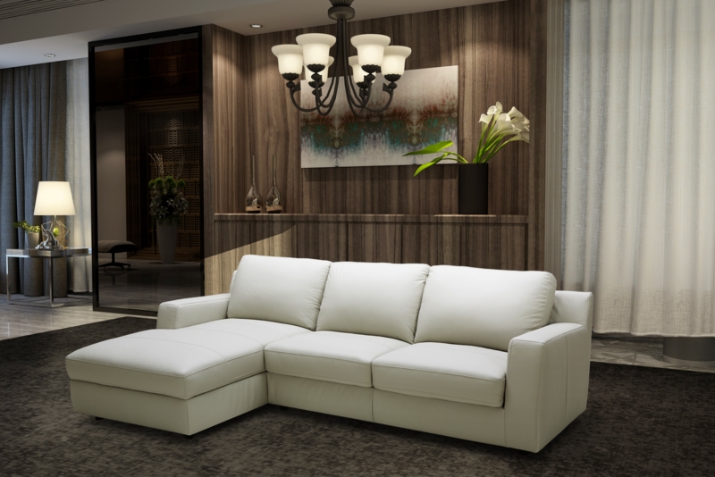 Sectional Sofa with Grid Tufting, Minimalist Urban Living Room Layout.
