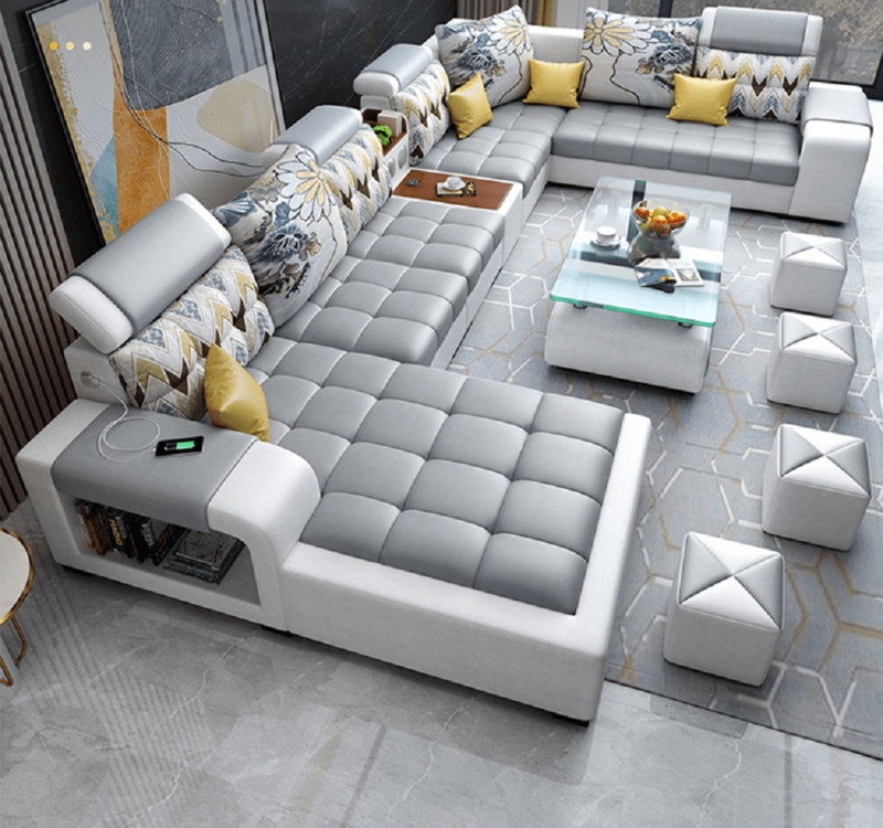 Sectional Sofa with Integrated Speakers for Smart Home Living Room