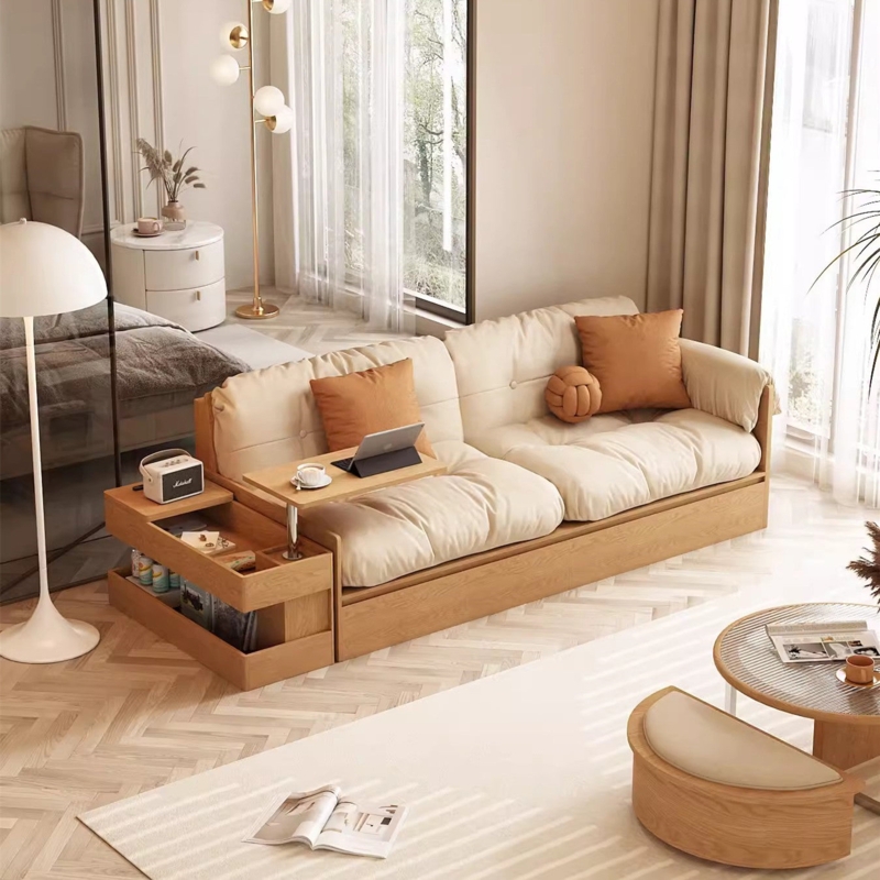 Sectional Sofa with Lift-Up Storage and Integrated Armrest Table