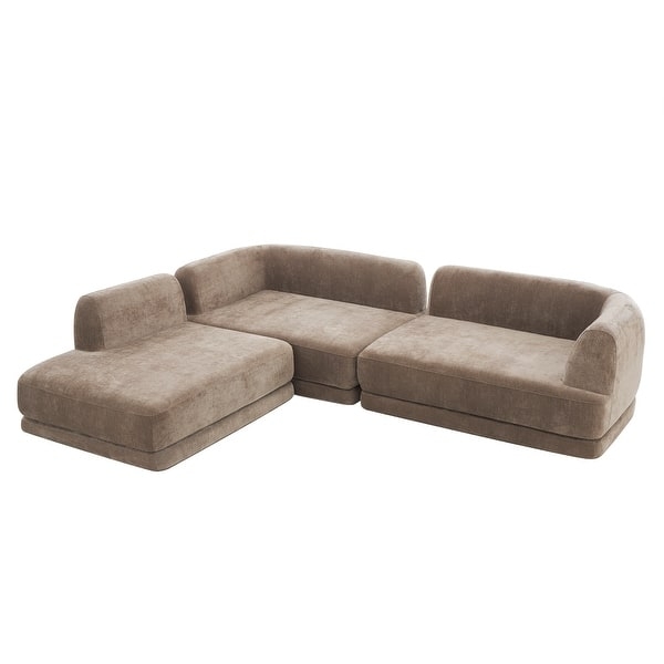 Sectional Sofa with Modular Blocks, Grey Upholstered Track Arm Design
