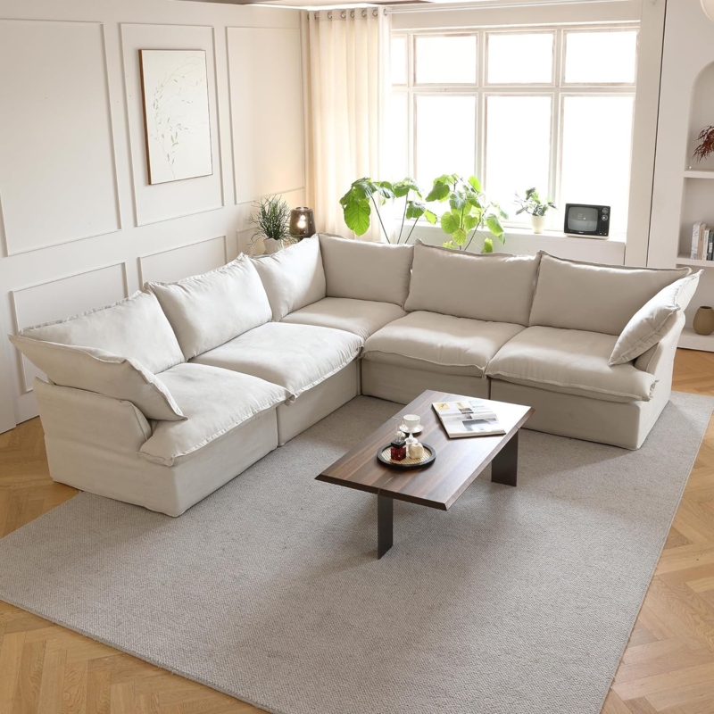 Sectional Sofa with Modular V-Shape, Low Profile, Deep Seat