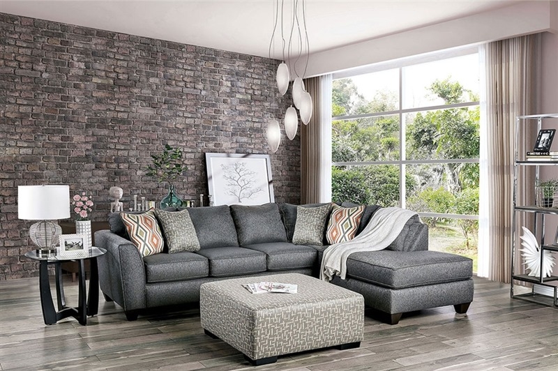 Sectional Sofa with Nailhead Trim and Button Tufted Back