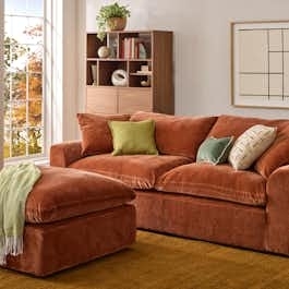 Sectional Sofa with Oversized Matching Ottoman and Cinnamon Upholstery