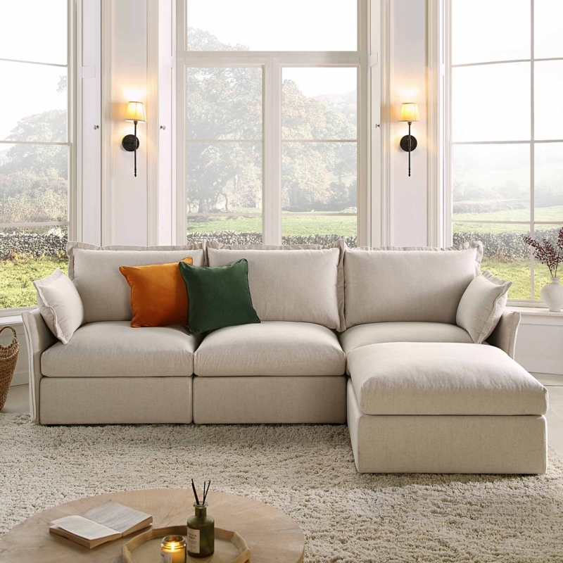 Sectional Sofa with Pillow Edge Detail, Low Profile Modular Design