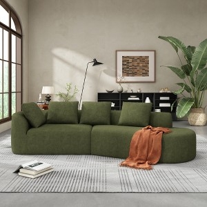 Sectional Sofa with Plinth Base, Cream Boucle Curved Silhouette