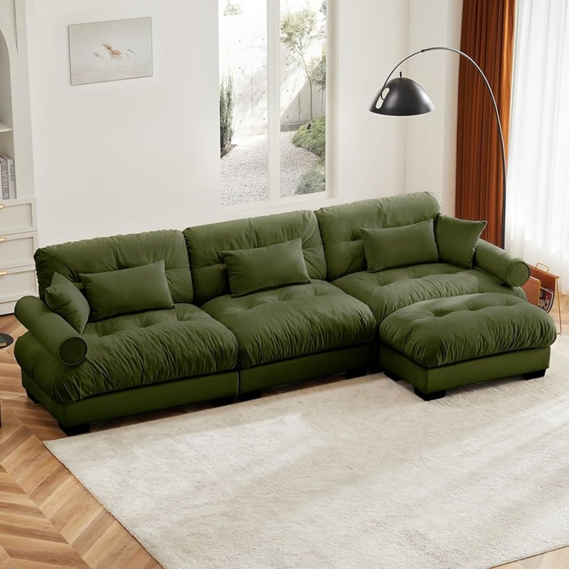 Sectional Sofa with Quilted Modular Sections and Low Profile Design